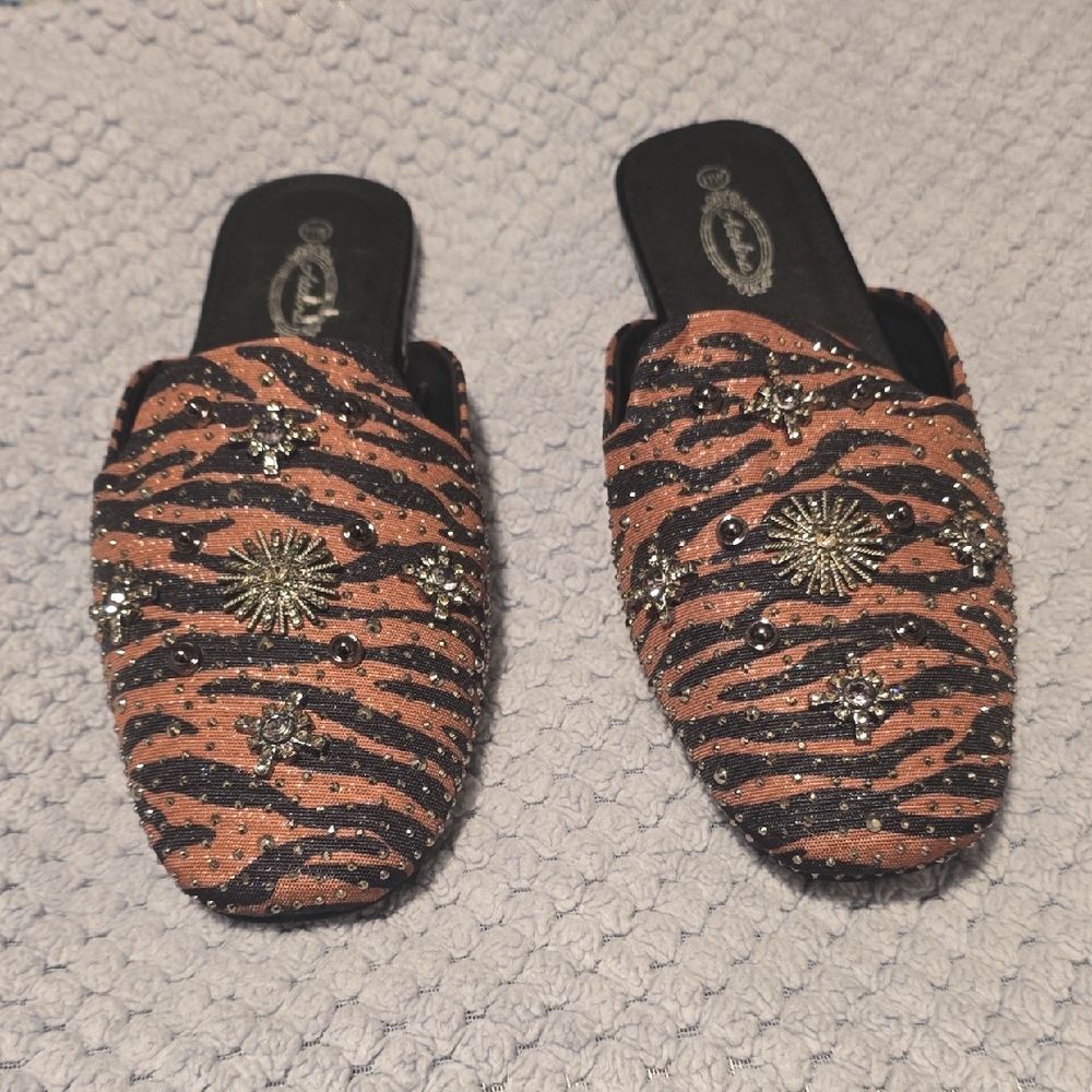 Elegant Embellished Tiger Stripe Mules